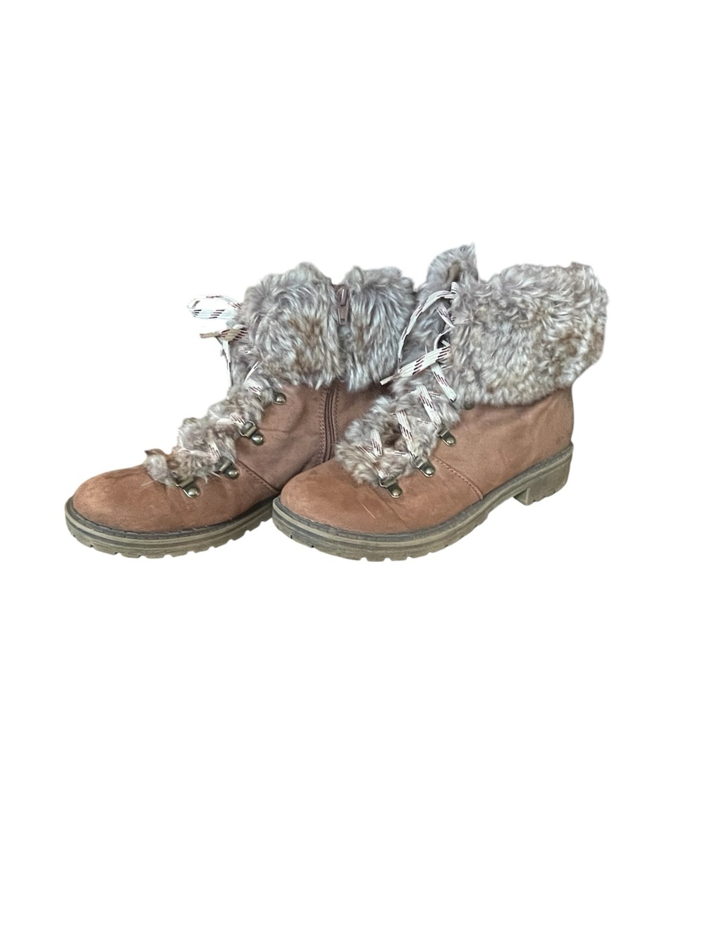 Universal Thread Brown Faux Fur Cuff Lace-Up Ankle Boots